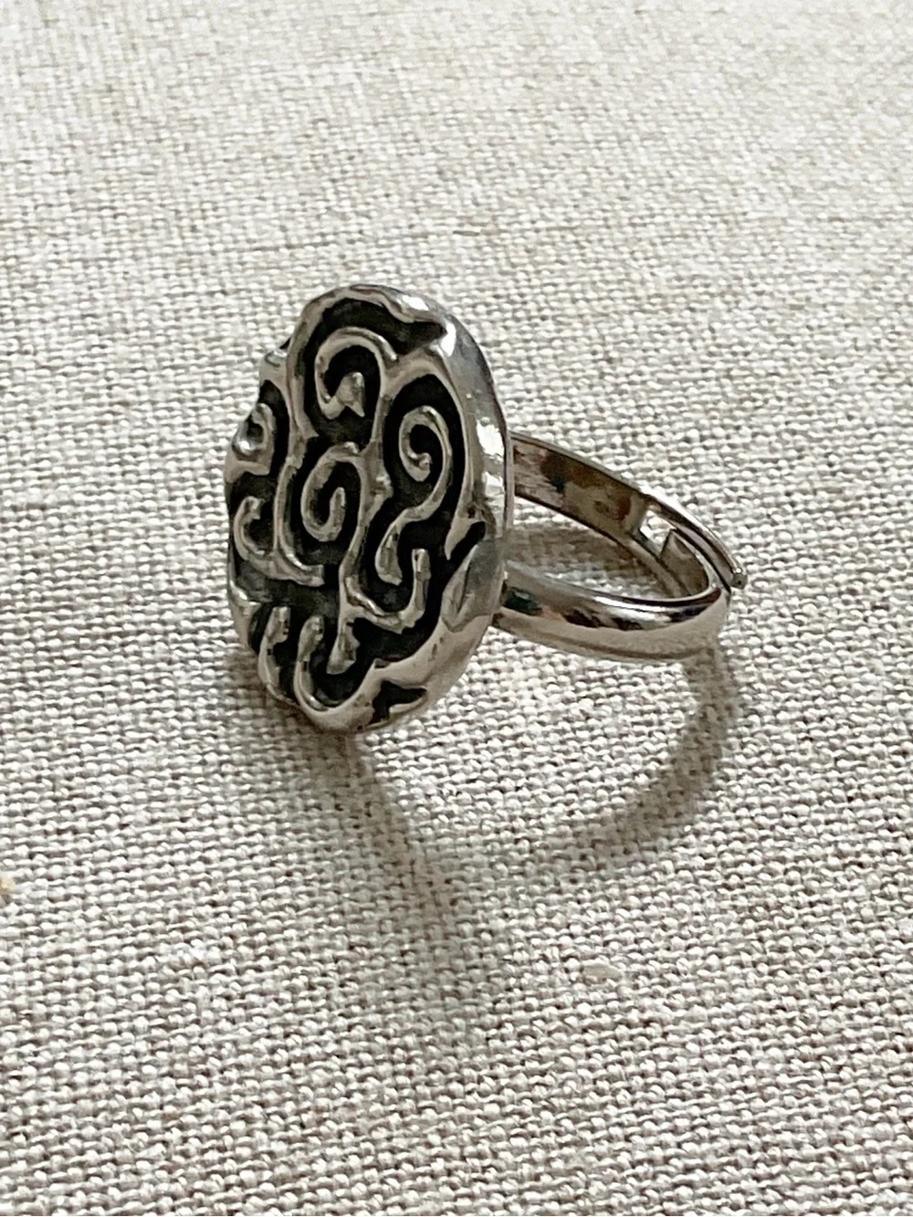 Vintage Silver Tone Abstract Swirl Statement Ring Adjustable Boho